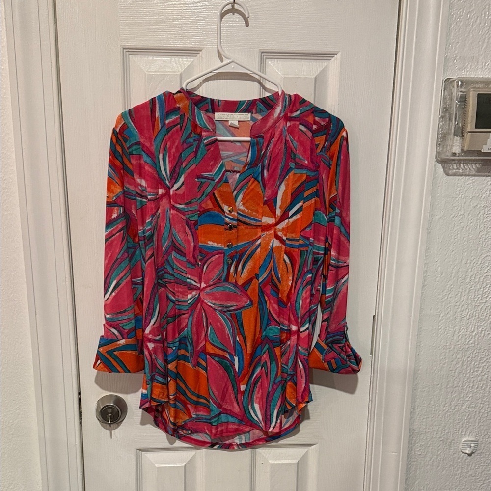 Vibrant Pink and Orange Women's Floral Blouse